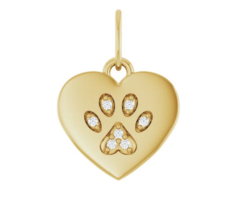 14K Yellow Gold .02 CTW Natural Diamond Blank Paw Print Heart Pendant with 18" Cable Chain