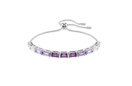 Matrix Tennis bracelet Baguette cut, Purple, Rhodium plated