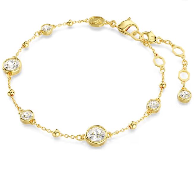 Imber bracelet Round cut, Scattered design, White, Gold-tone plated