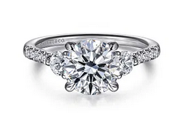 14k White Gold Round Three Stone Diamond Engagement Ring