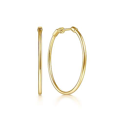 14K Yellow Plain Gold 30mm Round Classic Hoop Earrings