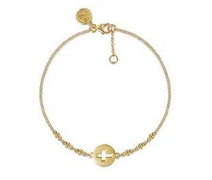14k Yellow Gold Chain Bracelet With Cutout Cross Disc