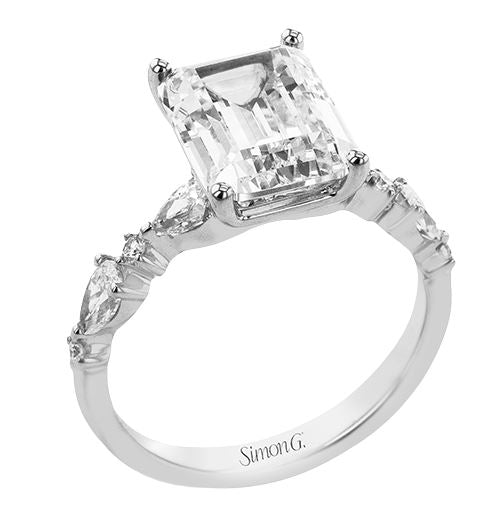 White 18 Karat Prong Ring Size 6.5 With 4 = 0.06Tw Round G Vs1 Diamonds And 4 = 0.60Tw Pear G Vs1 Diamonds