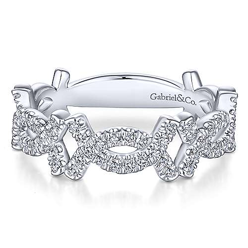 14k White Gold Criss Cross Segmented Diamond Stackable RIng