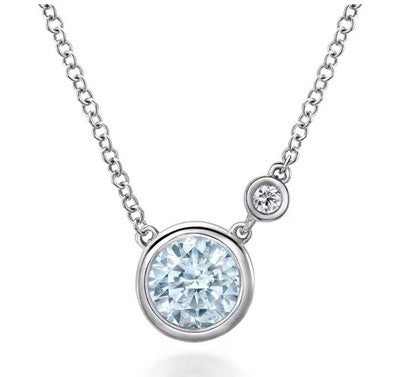 925 Sterling Silver Aquamarine and Diamond Pendant Necklace