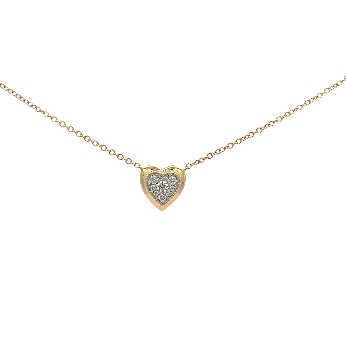 Lady's Yellow 14 Karat Heart Necklace Length 18 = 0.11tw Round I I1 Diamonds