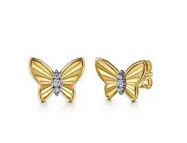 14k Yellow Gold Diamond Butterfly Stud Earrings