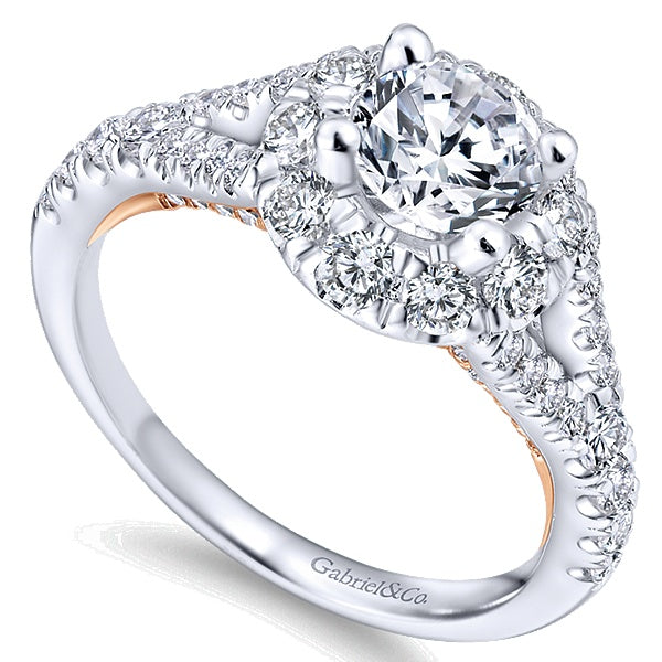 14K White-Rose Gold Round Halo Diamond Engagement Ring