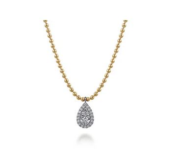 Pendant Necklace Teardrop 14K White and Yellow Gold Diamond Bujukan