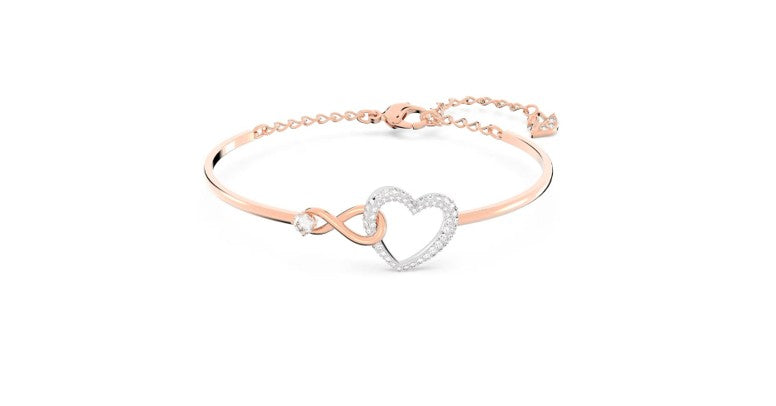 Hyperbola bangle Infinity and heart, White, Mixed metal finish