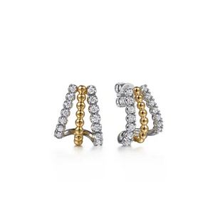 14K White & Yellow Gold Bujukan Diamond J Hoop Stud Earrings