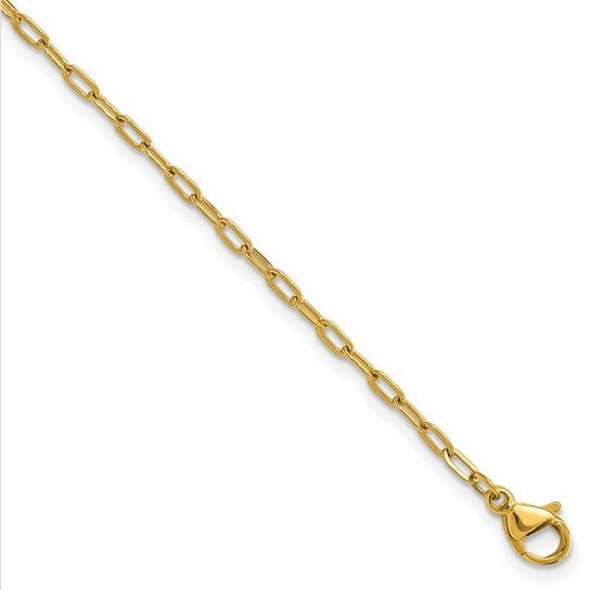 Chisel Stainless Steel Polished Yellow IP-plated Enlongated Open Paperclip Link 7.25 inch Chain Bracelet