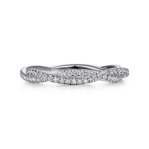 14k White Gold Diamond Pavé Twisted Stackable Band