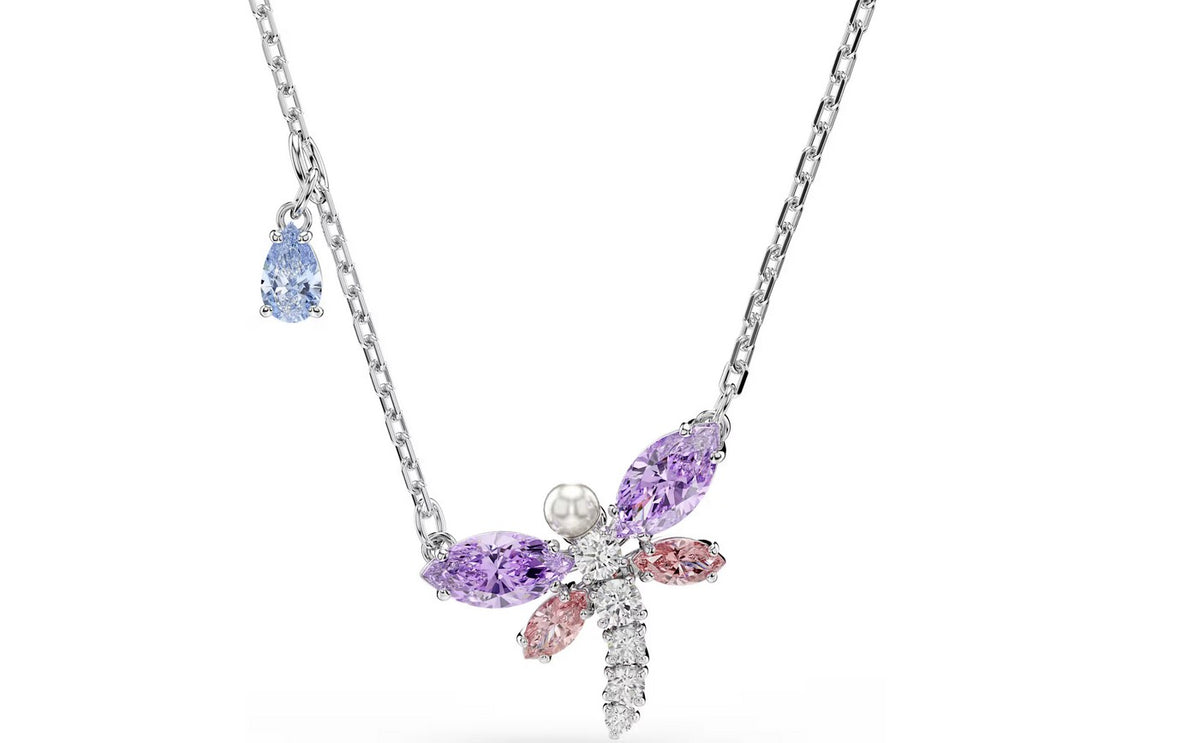 Ariana Grande x Swarovski pendant Mixed cuts, Dragonfly, Multicolored, Rhodium plated