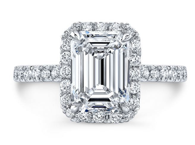 14K White Preset Lab Grown Engagement Ring w/ 2ct Emerald Center