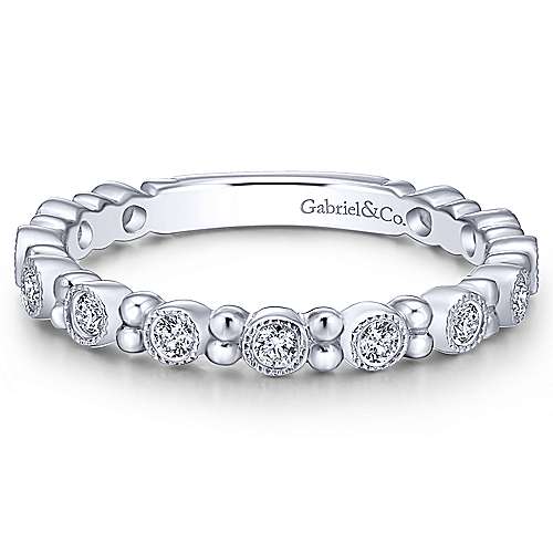 14K White Gold Stackable Diamond Ring with Bead Spacers