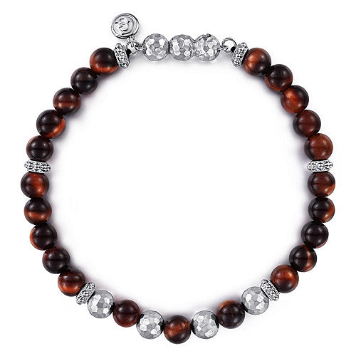 925 Sterling Silver and 6mm Tiger Eye Beaded Bracelet
