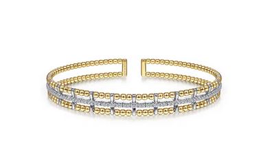 14K Yellow and White Gold Bujukan Diamond Cuff Bangle