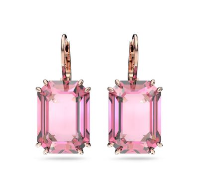 Millenia drop earrings Octagon cut, Pink, Rose gold-tone plated