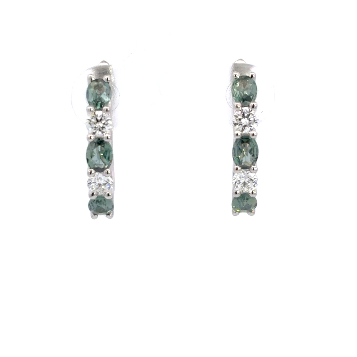 Lady's White 18 Karat Medium Hoop Earrings With 6 = 0.86Twt Oval Alexandrites And 4 = 0.45Twt Round H/I Si1 Diamonds