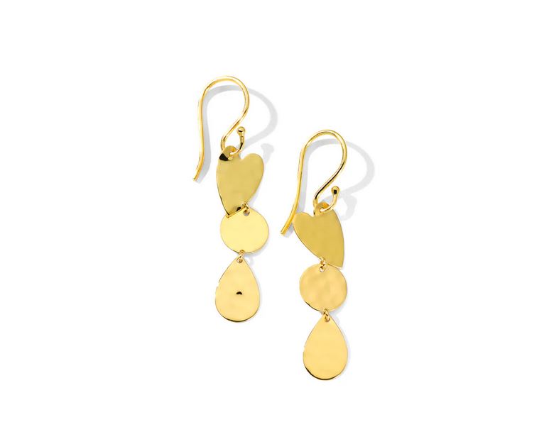 18K Classico Crinkle Mixed Shape Three Drop Earrings