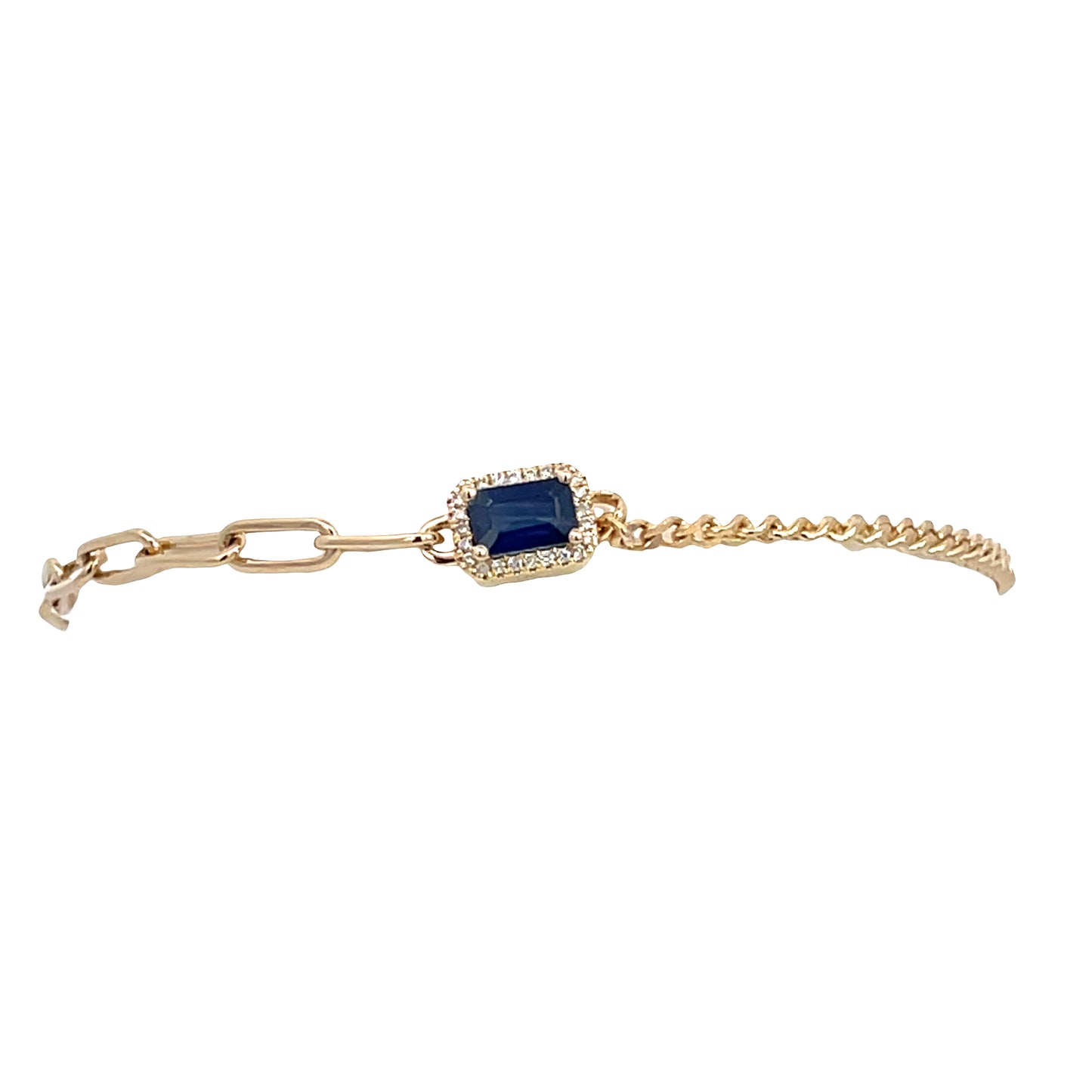 Lady's Yellow 14 Karat Tennis Bracelet With One = 0.70Ct Emerald Sapphire And = 0.08Twt Round I Si1 Diamonds