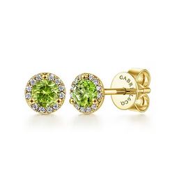 14k Yellow Gold Diamond And Peridot Halo Stud Earrings