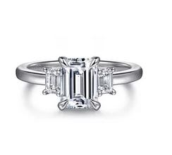 14k White Gold Emerald Cut Three Stone Diamond Engagement Ring
