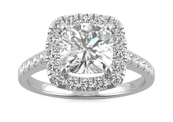 14K White Preset Lab Grown Engagement Ring w/ 2ct Cushion Center