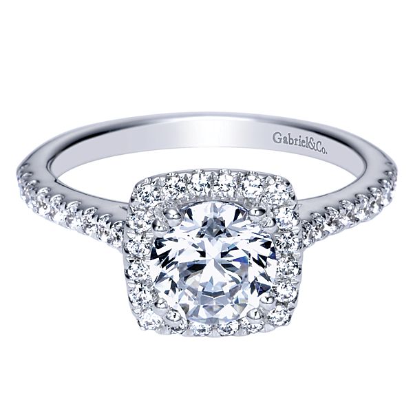 14K White Gold Round Halo Diamond Engagement Ring