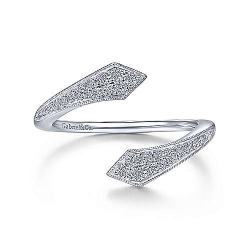 14K White Gold Diamond Pave Bypass Open Ring