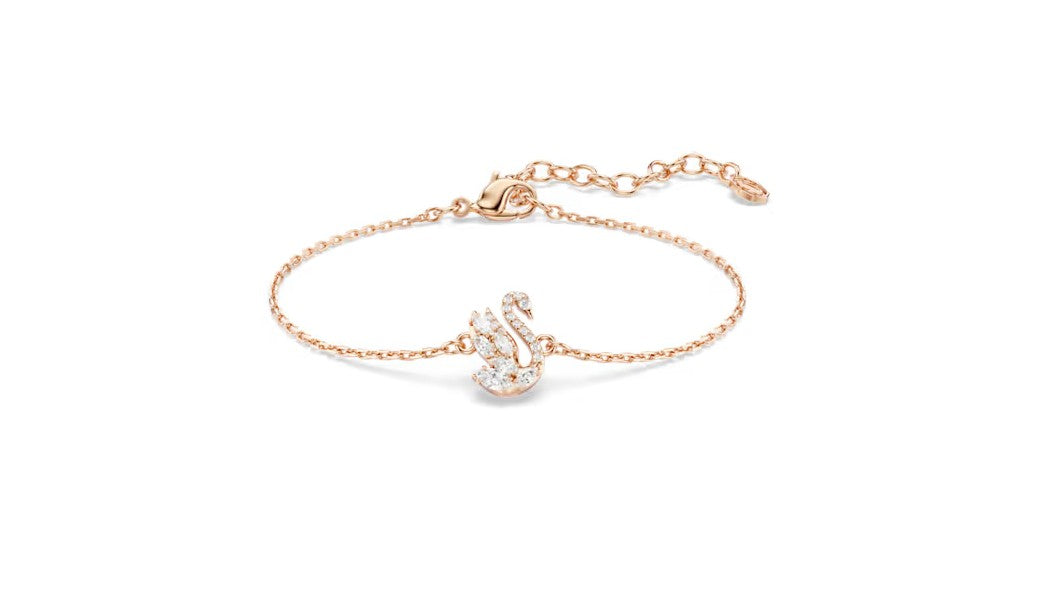 Mixed cuts, Swan, White, Rose gold-tone plated