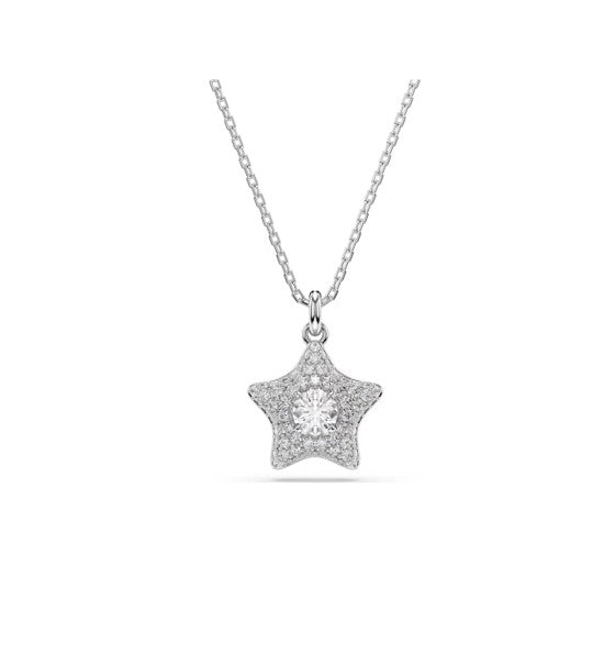 Magic pendant Round cut, Star, White, Rhodium plated