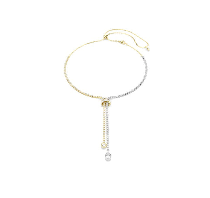 Hyperbola Y necklace Round cut, Knot, White, Mixed metal finish
