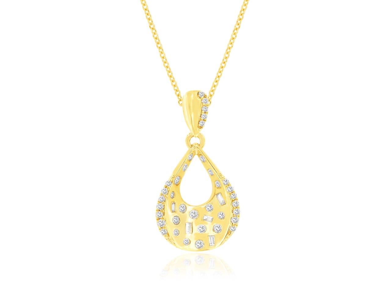 Lady's Yellow 14 Karat Free Form Pendant Length 18 With 0.24Tw Round I I1 Diamonds