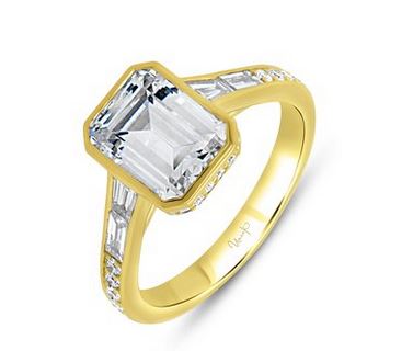 14K Yellow Uneek Alexandria Collection Bezel Emerald Cut Engagement Ring