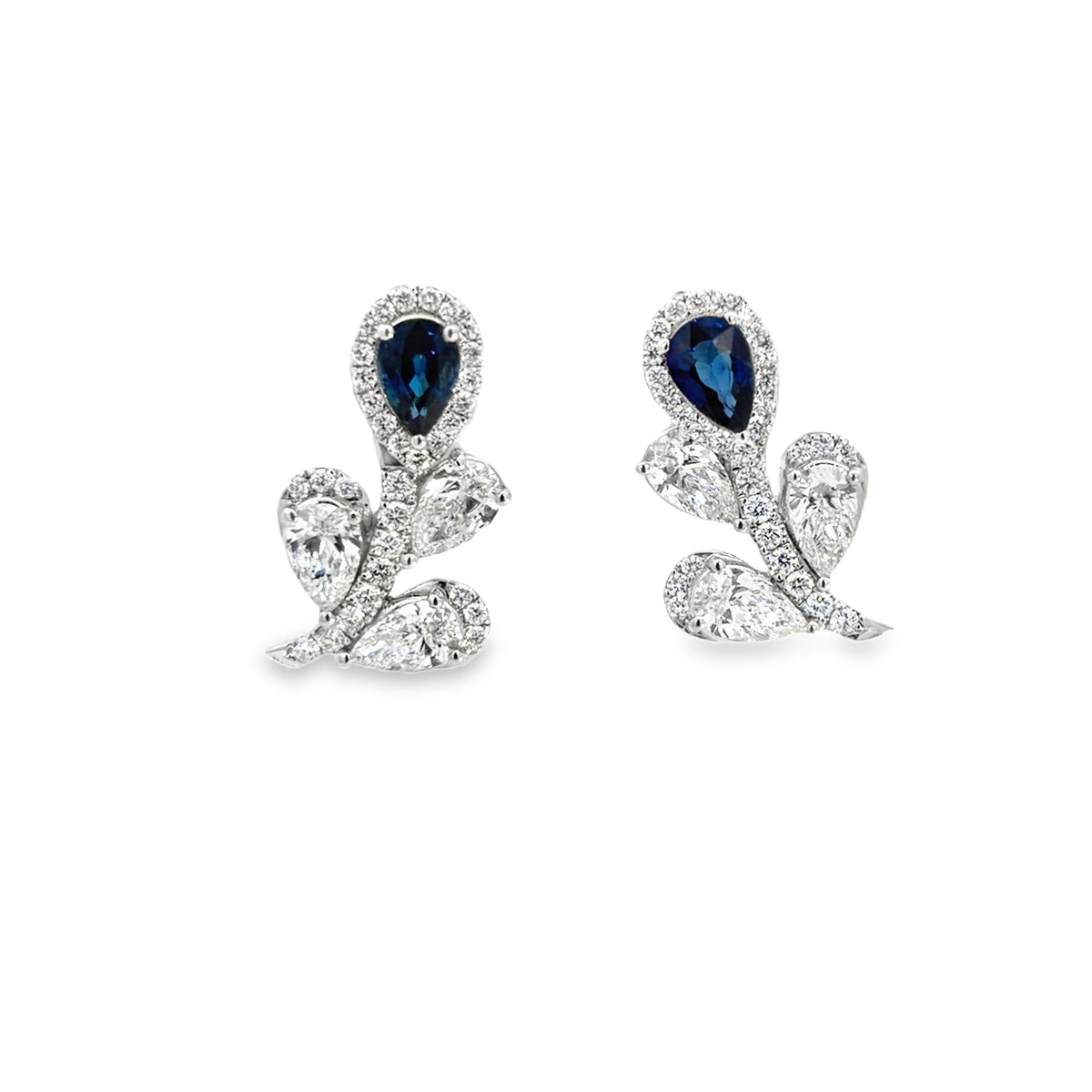Lady's White 18 Karat Climbers Earrings With 6 = 1.49Twt Pear G/H Si2 Diamonds And 2 = 1.00Twt Pear Sapphires