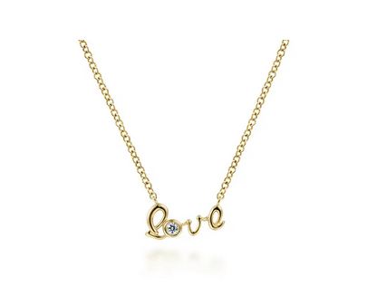 14K Yellow Gold Diamond Love Pendant Necklace