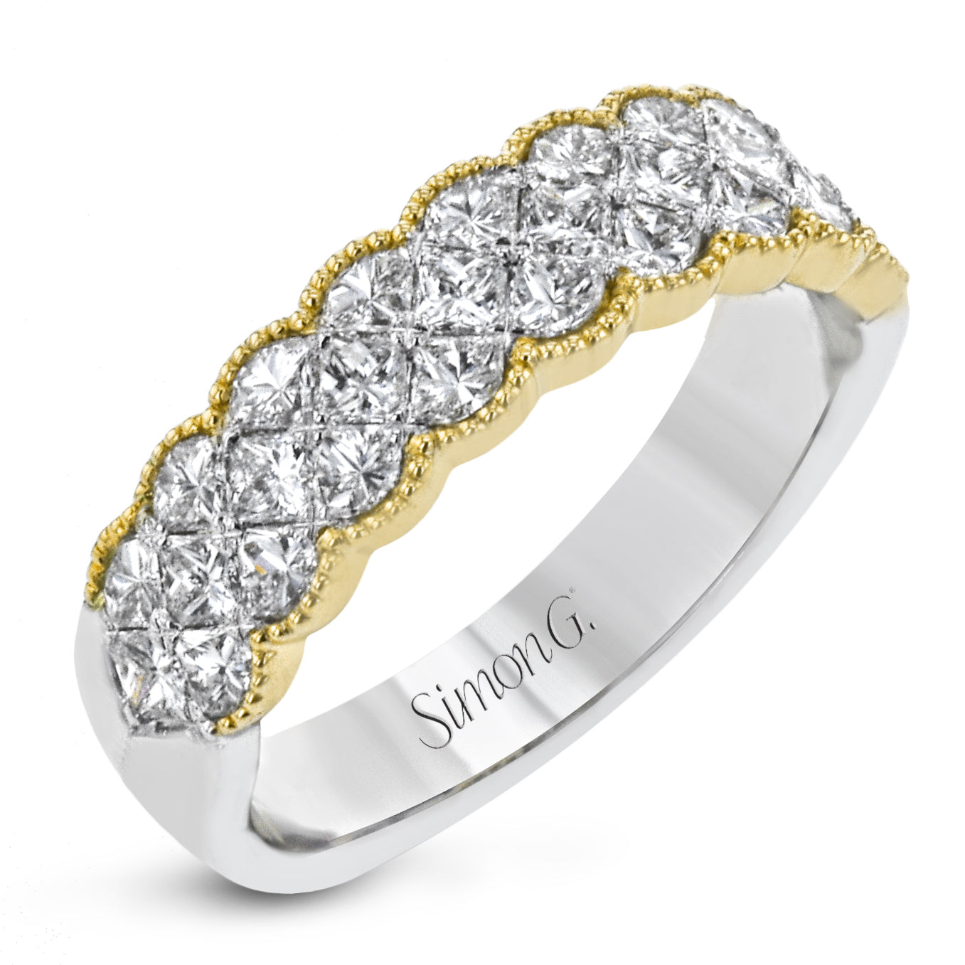 Lady's Two-Tone 18 Karat Filigree Simon Set Anniversary Ring Size 6.5 With 28=1.18Tw Princess G Vs1 Diamonds