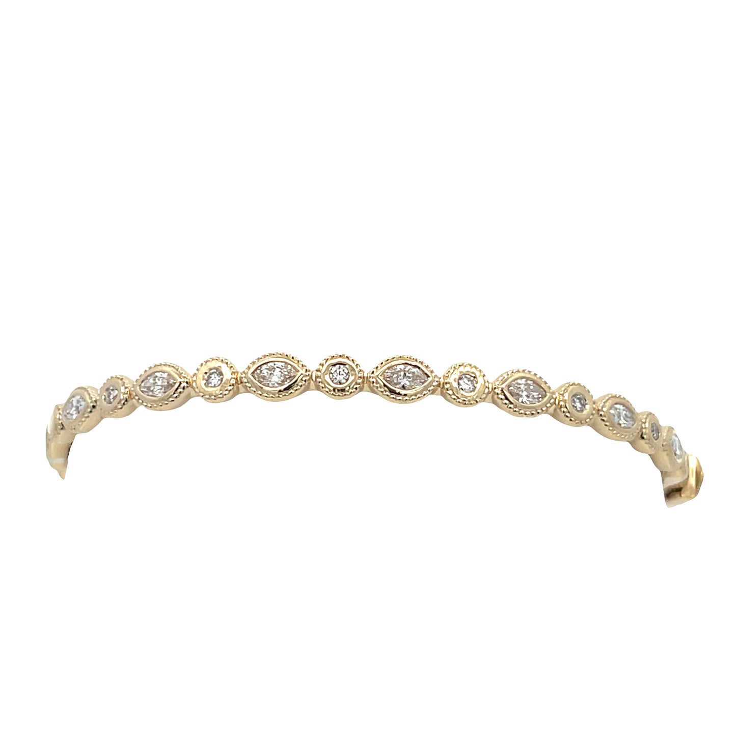 Lady's Yellow 14 Karat Bangle Bracelet With = 0.75Tw Various Shapes I I1 Diamonds