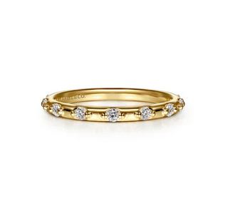 14K Yellow Gold Diamond Station Stackable Ring