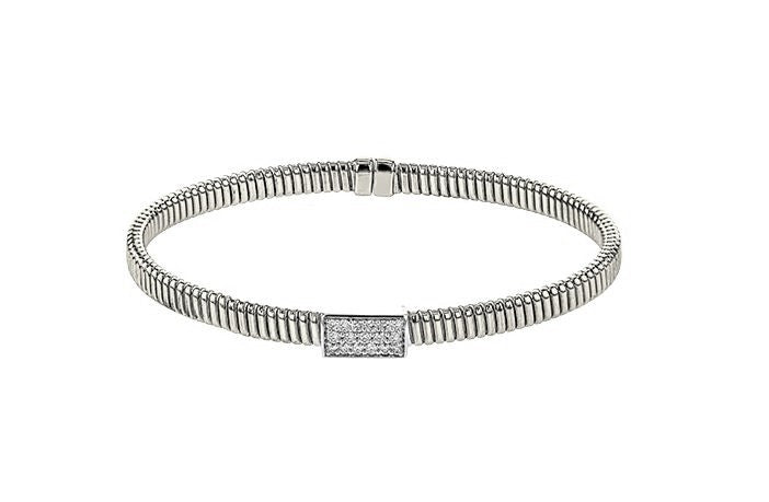 Lady's White 18 Karat Bangle Bracelet With 17 = 0.24Twt Round G Vs1 Diamonds