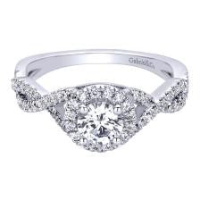 14K White Gold Round Halo Diamond Engagement Ring