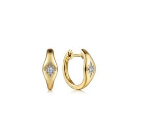 14K Yellow Gold Diamond Huggie Earrings
