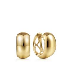 14K Yellow Wide Plain Gold Huggie Earrings