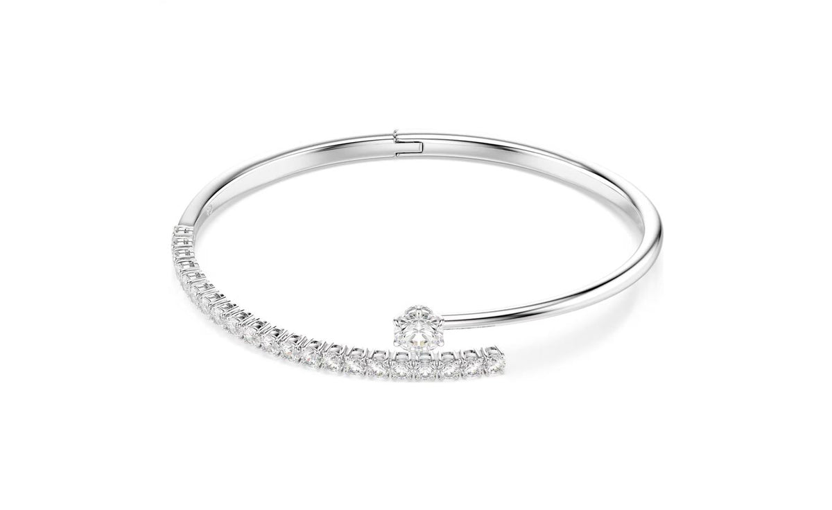 Matrix bangle Round cut, White, Rhodium plated