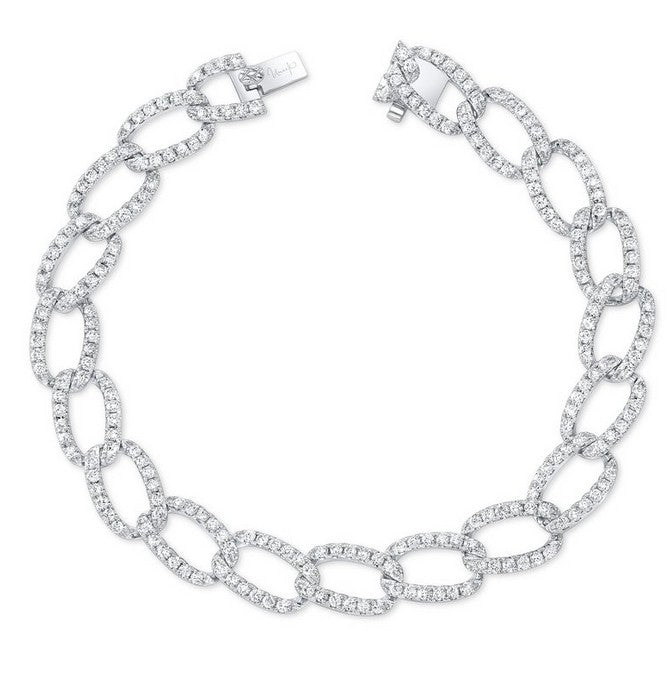 Lady's White 18 Karat Fancy Link Bracelet Length 7 With 228 = 2.86Twt Round G/H Si2 Diamonds