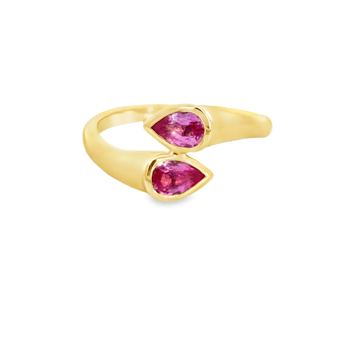 Lady's Yellow 14 Karat Bypass Fashion Ring Size 6.5 With 2 = 0.85Twt Pear Pink Sapphires