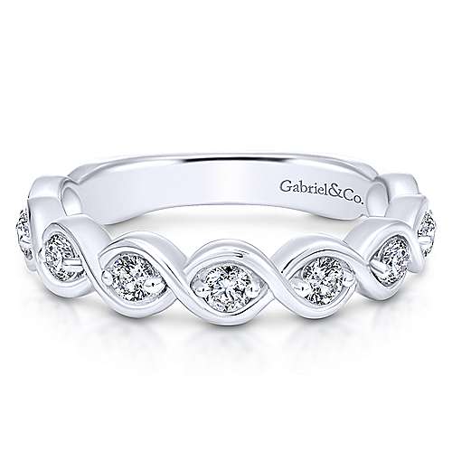 14K White Gold Twisted Diamond Stackable Band
