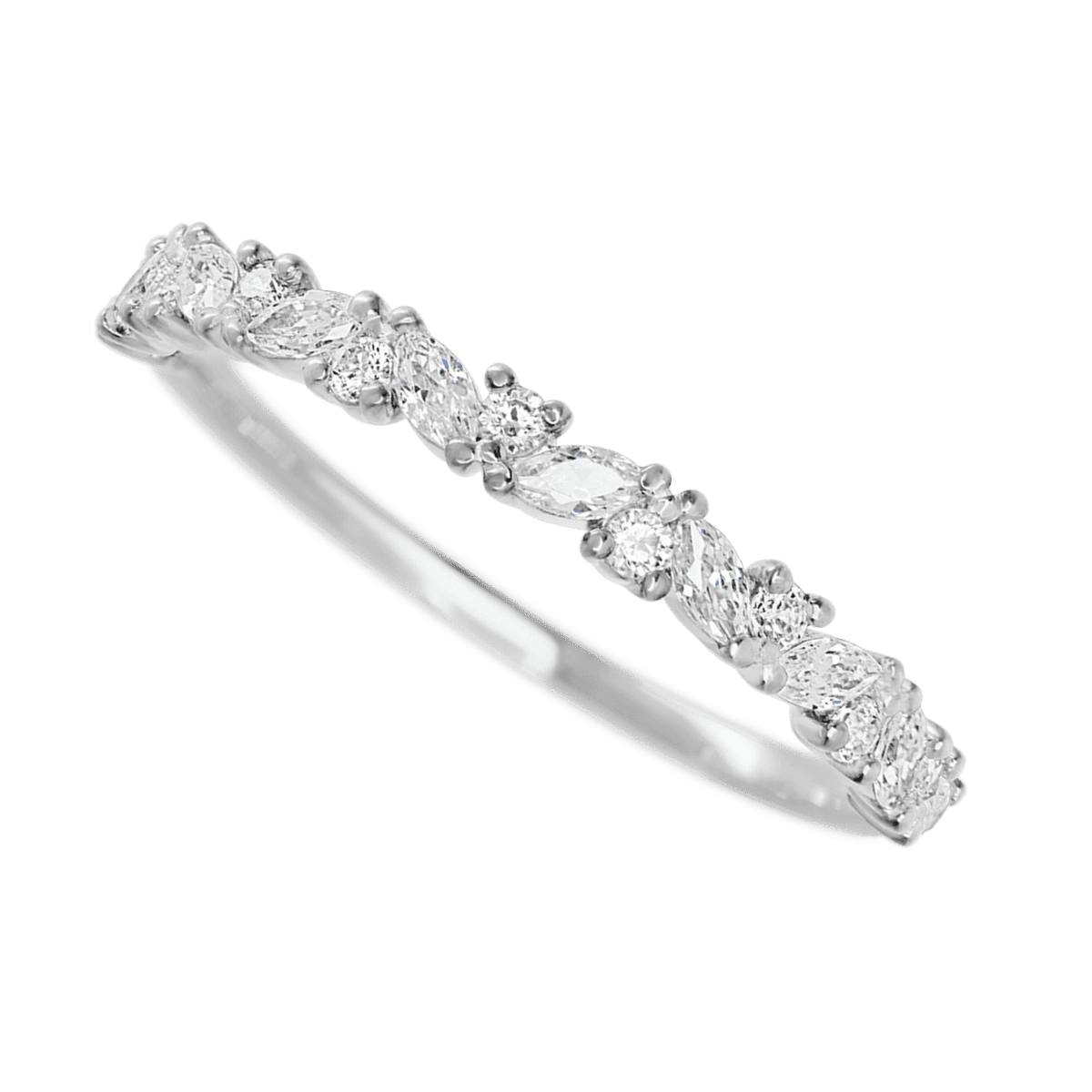 14K White Gold band with 9 Round and 8 Marquise Lab Grown Diamond having TCW-.38